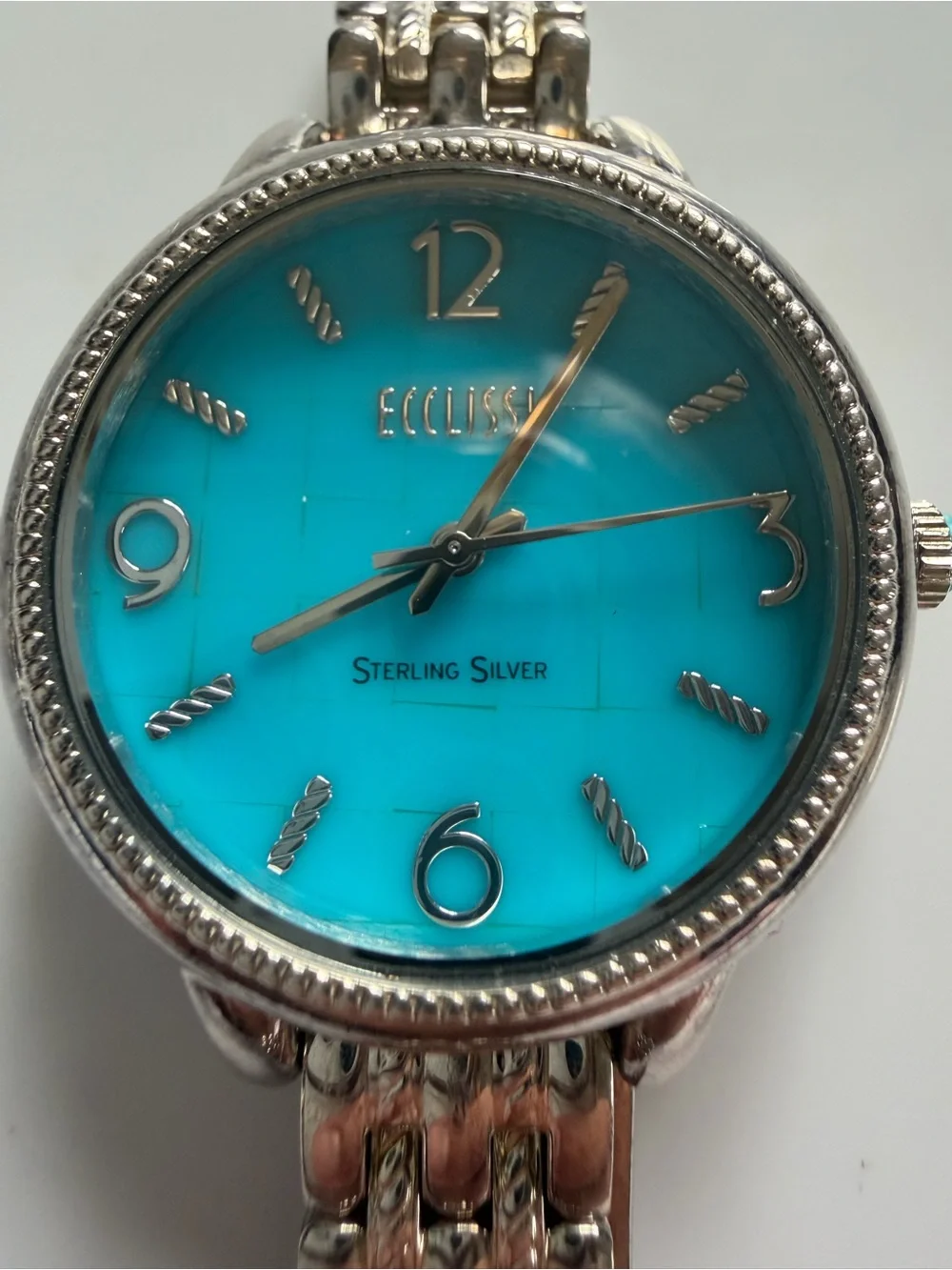 Ecclissi Sterling Silver Back Ladies Watch - Silver with Turquoise Crown